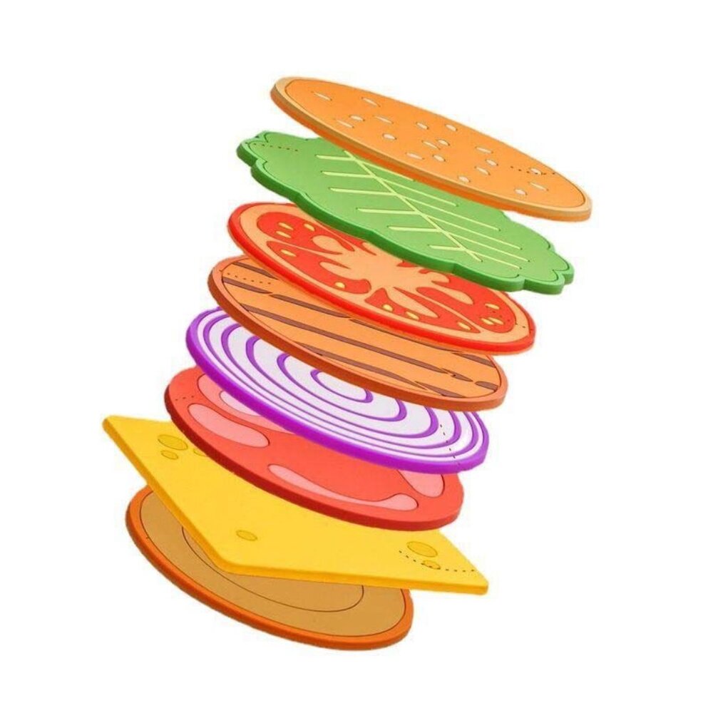 8-Piece Rubber Burger Coaster Set Fun Kitchen Decor Drink Protection